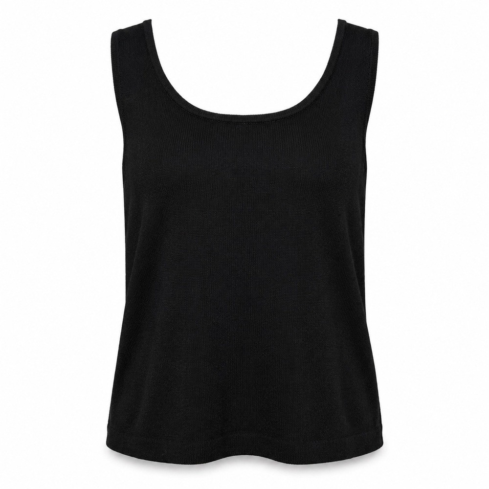 St. John Basics Black Knit Scoop Neck Tank Top Sleeveless Minimalist Shell Top L